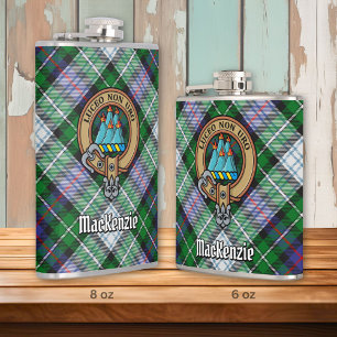 Clan MacKenzie Crest over Dress Tartan Hip Flask