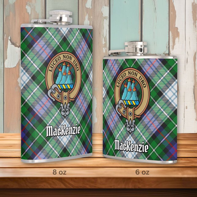 Clan MacKenzie Crest over Dress Tartan Hip Flask (Creator Uploaded)