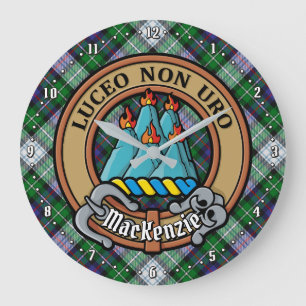 Clan MacKenzie Crest over Dress Tartan Large Clock