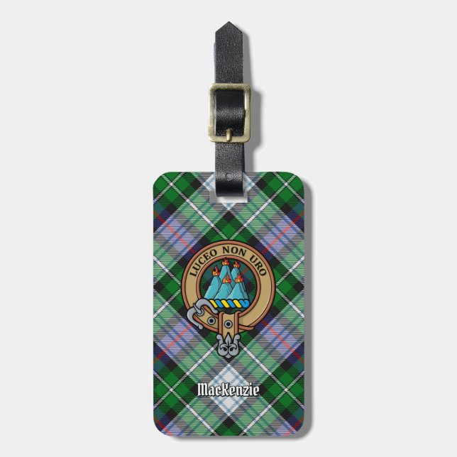 Clan MacKenzie Crest over Dress Tartan Luggage Tag (Front Vertical)