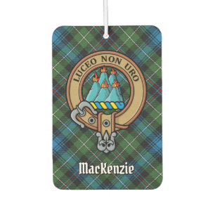 Clan MacKenzie Crest over Tartan Car Air Freshener