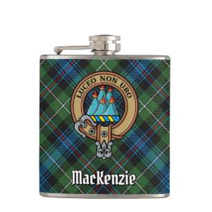 Clan MacKenzie Crest over Tartan Hip Flask
