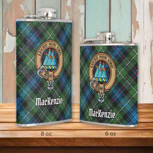 Clan MacKenzie Crest over Tartan Hip Flask