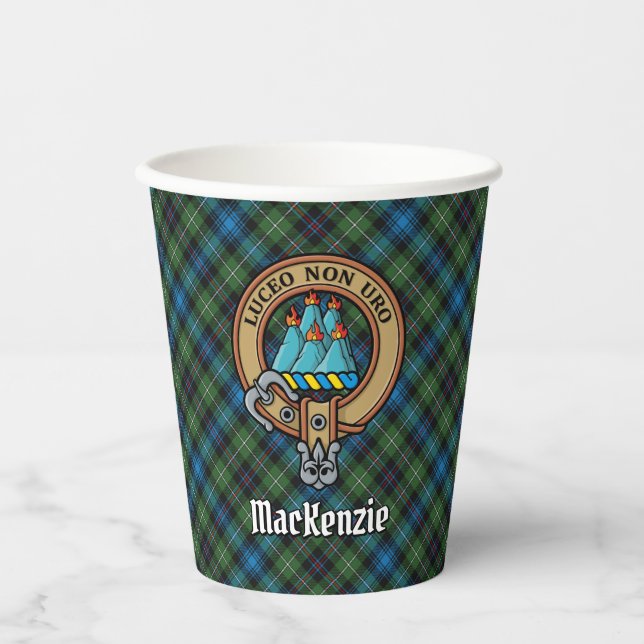 Clan MacKenzie Crest over Tartan Paper Cups (Front)