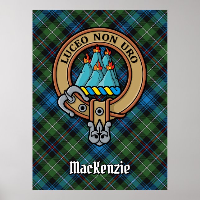 Clan MacKenzie Crest over Tartan Poster (Front)