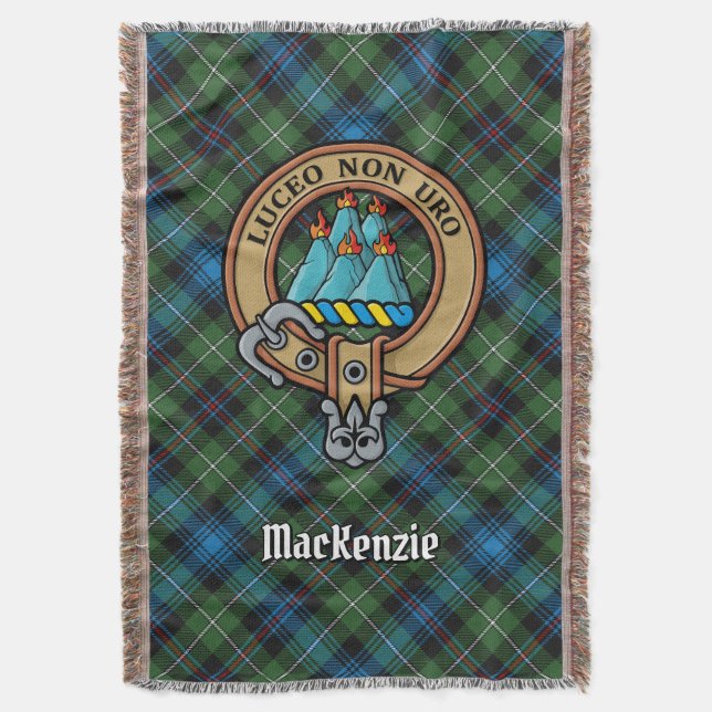 Clan MacKenzie Crest over Tartan Throw Blanket (Front Vertical)