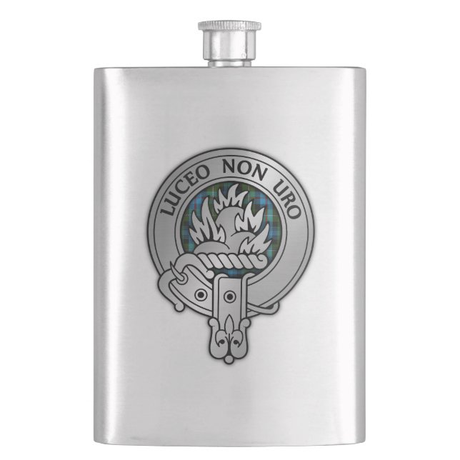Clan MacKenzie Crest & Tartan Hip Flask (Front)