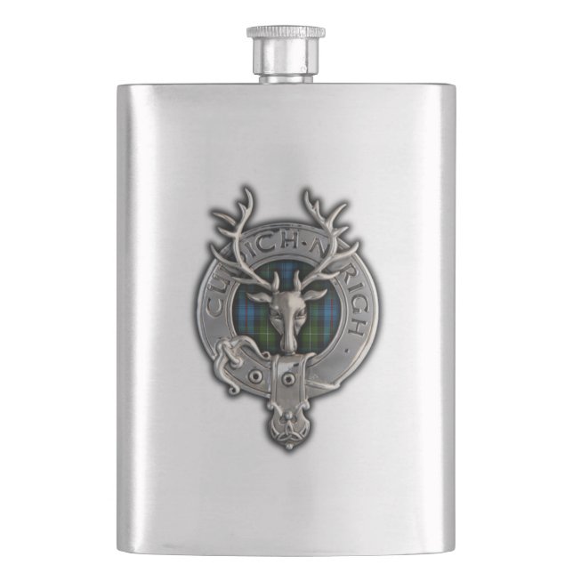 Clan MacKenzie Crest & Tartan Hip Flask (Front)