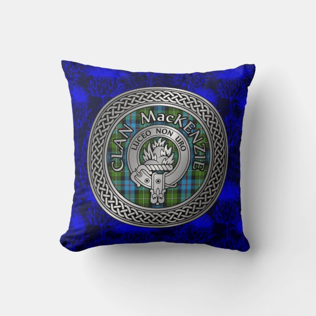 Clan MacKenzie Crest & Tartan Knot Cushion (Front)