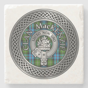 Clan MacKenzie Crest & Tartan Knot Stone Coaster