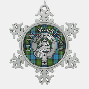 Clan MacKenzie Crest & Tartan Snowflake Pewter Christmas Ornament
