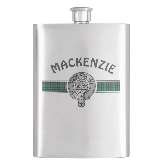 Clan MacKenzie (Edit) Crest & Tartan Hip Flask (Front)
