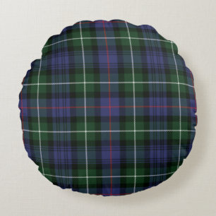 Clan MacKenzie Plaid Purple Green Check Tartan Round Cushion