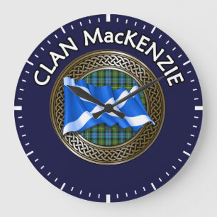Clan MacKenzie Tartan Knot & Flag Large Clock