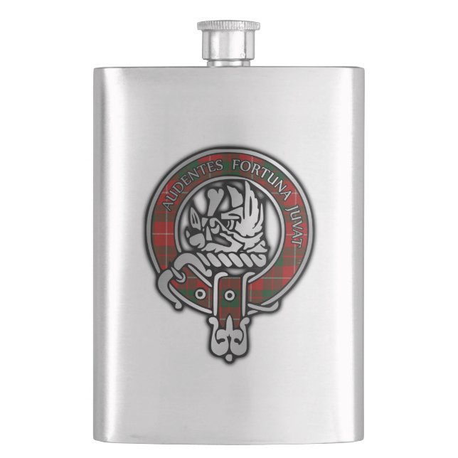 Clan MacKinnon Crest & Tartan Hip Flask (Front)
