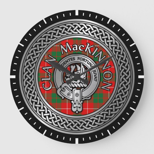 Clan MacKinnon Crest & Tartan Knot Large Clock (Front)