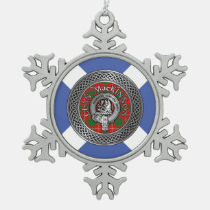 Clan MacKinnon Crest & Tartan Knot Snowflake Pewter Christmas Ornament
