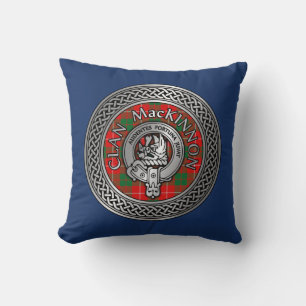 Clan MacKinnon Crest & Tartan Knot Throw Pillow