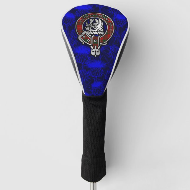 Clan MacKinnon Crest & Tartan on Thistle Golf Head Cover (Front)