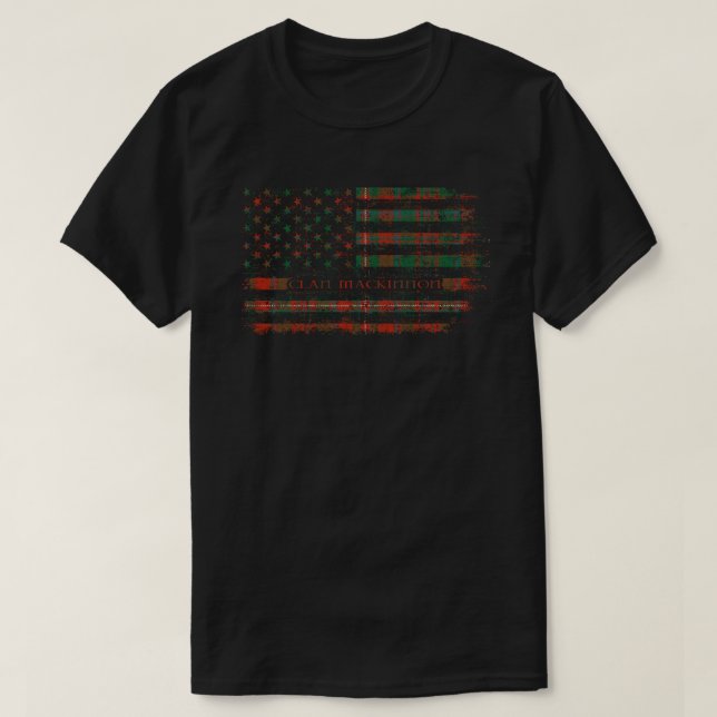 Clan Mackinnon Scottish tartan US flag kilt Scotla T-Shirt (Design Front)