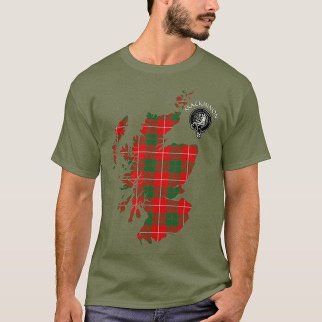 Clan MacKinnon Tartan Map & Crest T-Shirt (Front)