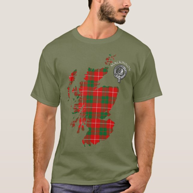 Clan MacKinnon Tartan Map & Crest T-Shirt (Front)
