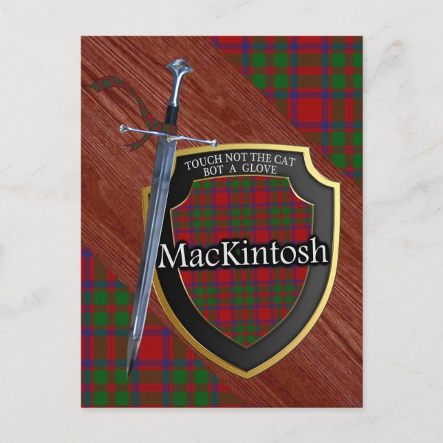 Clan MacKintosh Tartan Sword & Shield Postcard (Front)