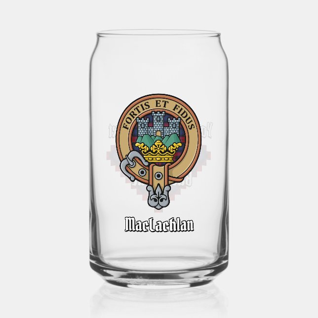 Clan MacLachlan Crest over Tartan Can Glass (Front)