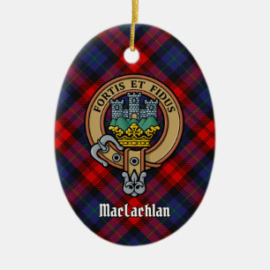 Clan MacLachlan Crest over Tartan Ceramic Ornament