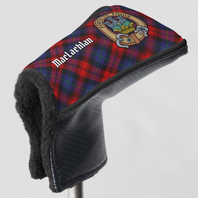 Clan MacLachlan Crest over Tartan Golf Head Cover (3/4 Front)