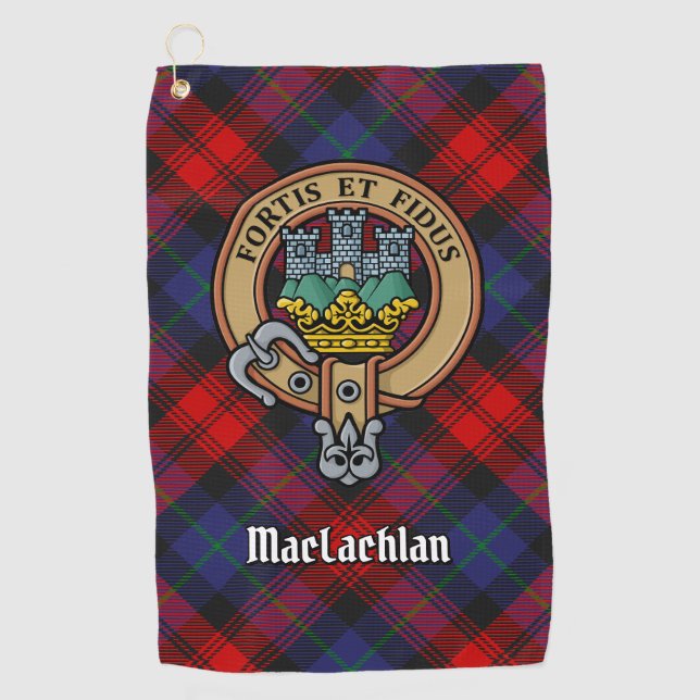Clan MacLachlan Crest over Tartan Golf Towel (Front)