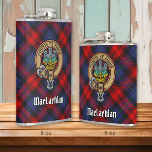 Clan MacLachlan Crest over Tartan Hip Flask