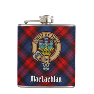 Clan MacLachlan Crest over Tartan Hip Flask