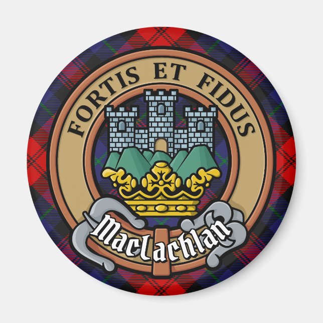 Clan MacLachlan Crest over Tartan Magnet (Front)