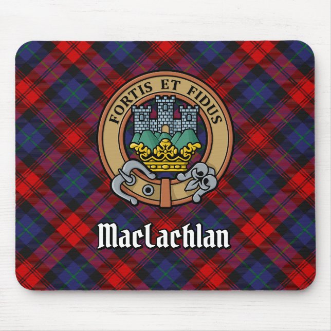 Clan MacLachlan Crest over Tartan Mouse Pad (Front)