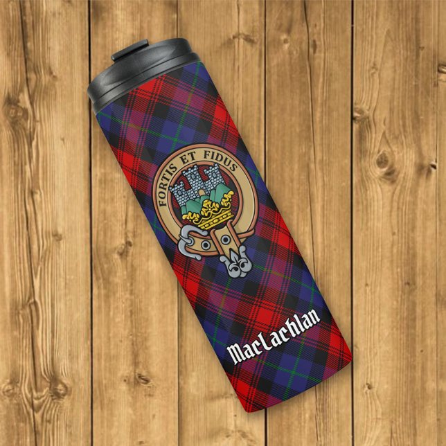 Clan MacLachlan Crest over Tartan Thermal Tumbler (Creator Uploaded)