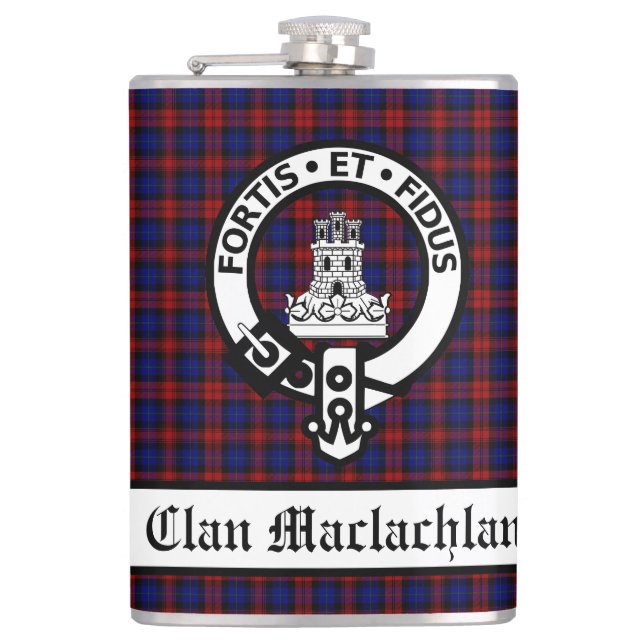 Clan Maclachlan Crest & Tartan Customisable Hip Flask (Front)