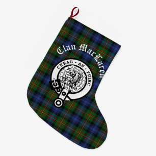 Clan MacLaren Crest Badge & Tartan Customisable Large Christmas Stocking