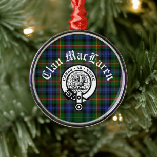 Clan MacLaren Crest Badge & Tartan Customisable  Metal Ornament