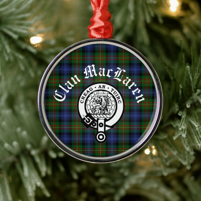 Clan MacLaren Crest Badge & Tartan Customisable  Metal Ornament (Tree)