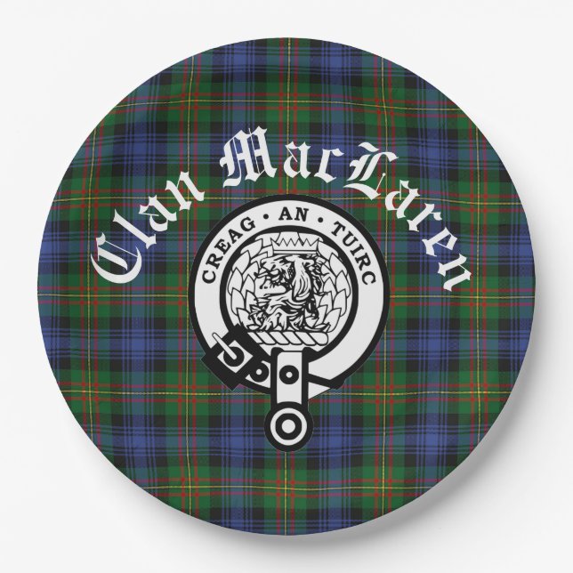 Clan MacLaren Crest Badge & Tartan Customisable  Paper Plate (Front)