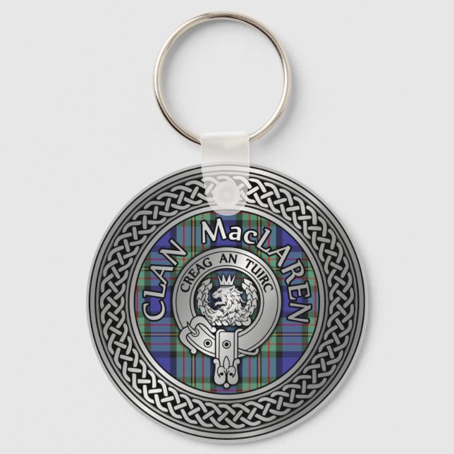 Clan MacLaren Crest & Tartan Knot Key Ring (Front)