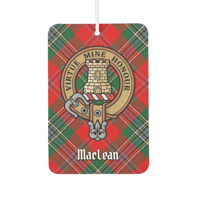 Clan MacLean Crest over Tartan Car Air Freshener (Front)
