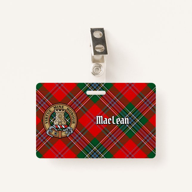 Clan MacLean Crest over Tartan ID Badge (Front with Clip)