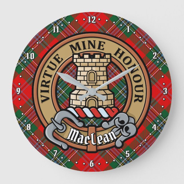 Clan MacLean Crest over Tartan Large Clock (Front)