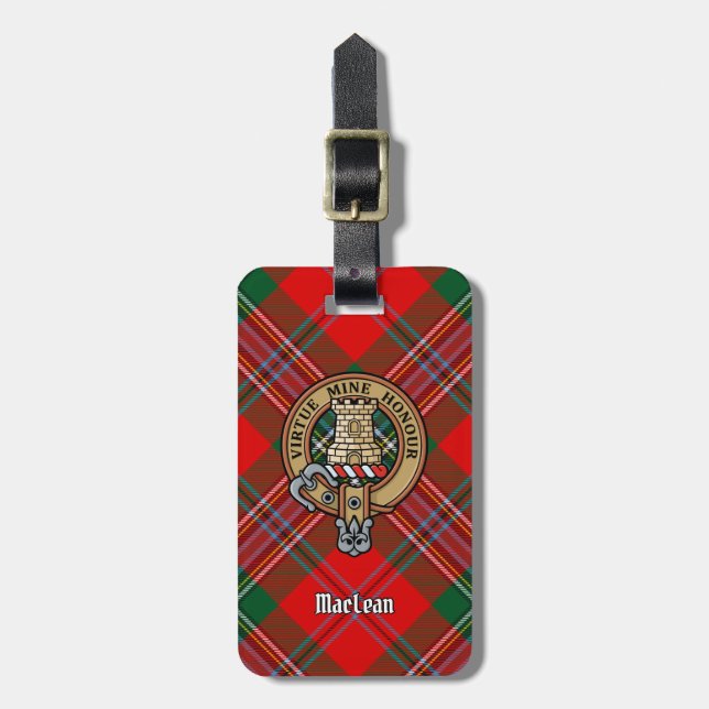 Clan MacLean Crest over Tartan Luggage Tag (Front Vertical)