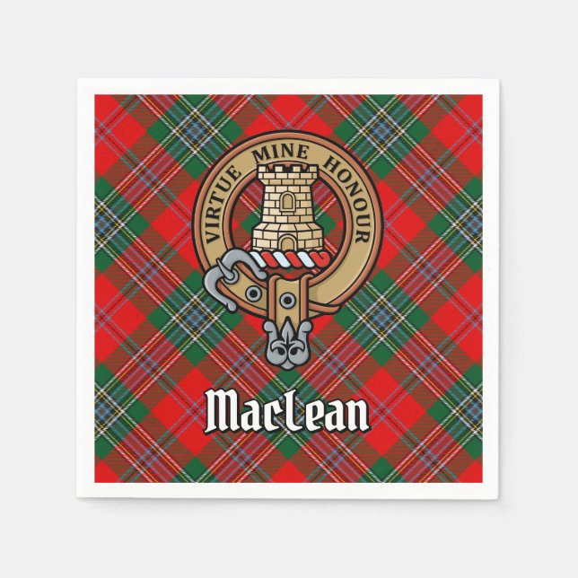 Clan MacLean Crest over Tartan Napkin (Front)