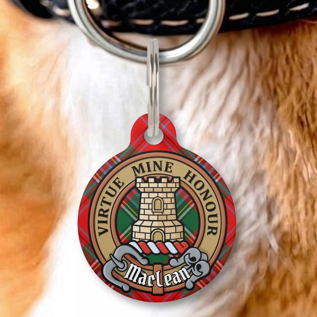 Clan MacLean Crest over Tartan Pet Tag (Creator Uploaded)