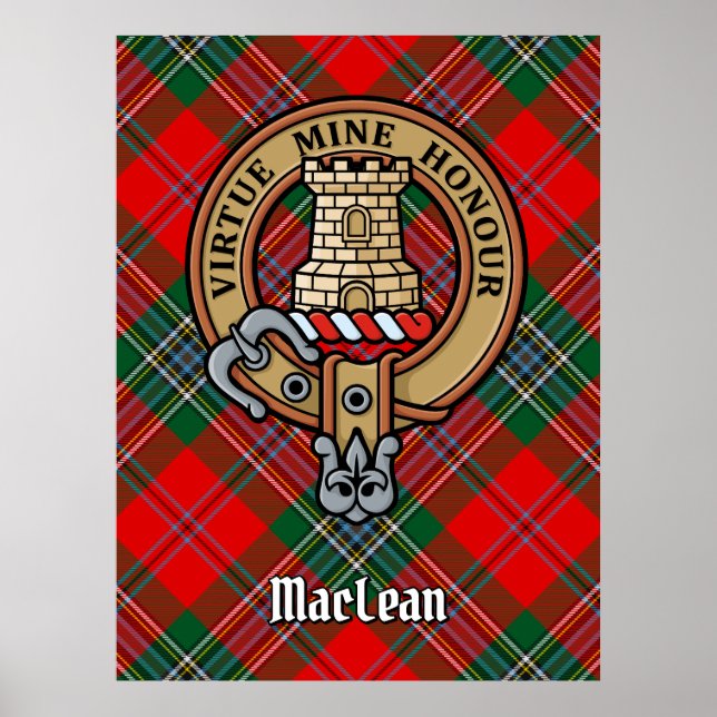 Clan MacLean Crest over Tartan Poster (Front)