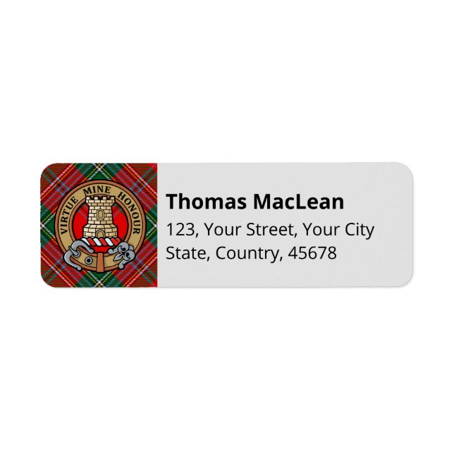 Clan MacLean Crest over Tartan Return Address Label (Front)